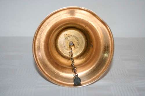 A gorgeous vintage (larger) solid brass hand bell/ school bell with a solid wooden handle