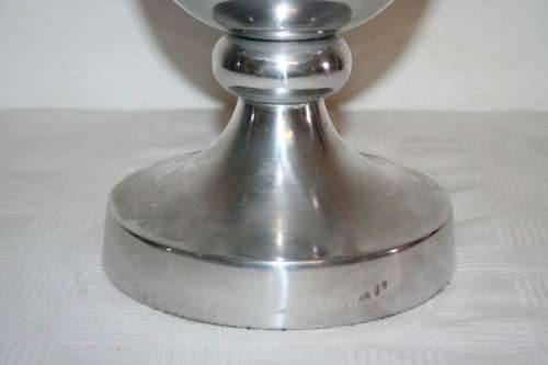 A stylish large pewter stemmed display urn-vase with a fluted flared lip and wide base