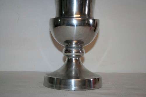A stylish large pewter stemmed display urn-vase with a fluted flared lip and wide base