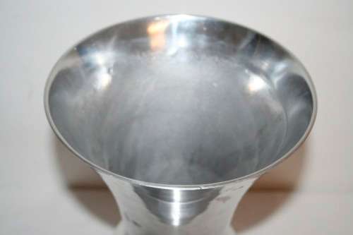 A stylish large pewter stemmed display urn-vase with a fluted flared lip and wide base