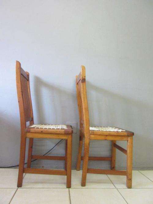 2x fabulous vintage solid wooden riempie dining room chairs, beautiful!! Price/chair