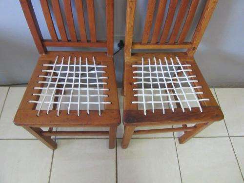 2x fabulous vintage solid wooden riempie dining room chairs, beautiful!! Price/chair