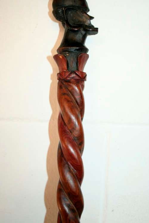 A beautifully hand carved solid wooden traditional central African walking stick - 90.5cm