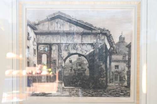 A wonderful large framed "Veduta dei Portici d'Ottavia" etching print in excellent condition