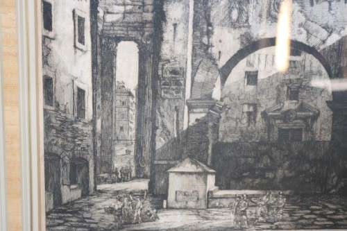 A wonderful large framed "Veduta dei Portici d'Ottavia" etching print in excellent condition