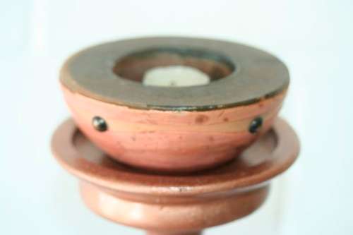 Fabulous (tall) moulded pedestal candle holder for large size candles with paint technique RS17Sale
