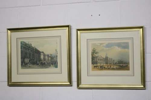 A pair of wonderful framed "The Horse Guards" and "View from Regent Street" prints - AAA