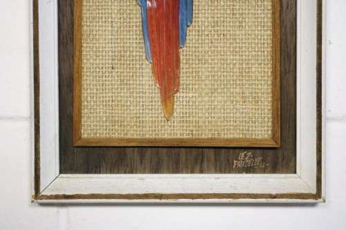 **RS17** A signed original "Lez Frizelle" African Parrot hand-enamelled on copper framed artwork