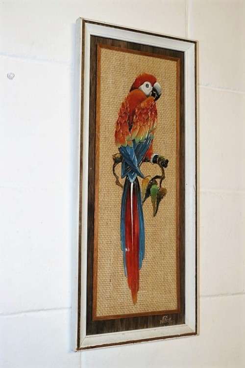 **RS17** A signed original "Lez Frizelle" African Parrot hand-enamelled on copper framed artwork