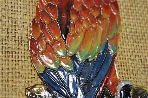 **RS17** A signed original "Lez Frizelle" African Parrot hand-enamelled on copper framed artwork