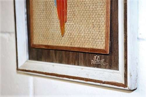 **RS17** A signed original "Lez Frizelle" African Parrot hand-enamelled on copper framed artwork