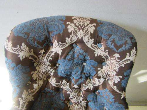 **RS17** A stylish Edwardian teak armchair w/ stunning upholstery & hand carved finishes on castors