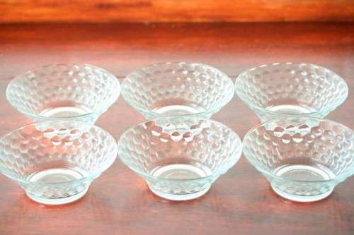 A stunning set of 7x glass dessert bowls w/ gorgeous raised "dots" pattern in great condition - AAA