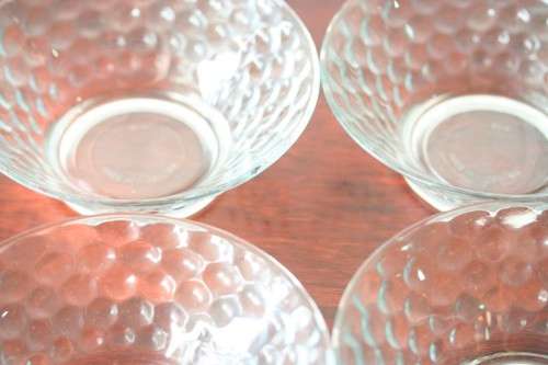 A stunning set of 7x glass dessert bowls w/ gorgeous raised "dots" pattern in great condition - AAA