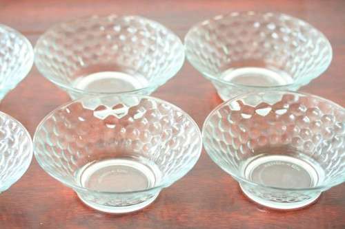 A stunning set of 7x glass dessert bowls w/ gorgeous raised "dots" pattern in great condition - AAA
