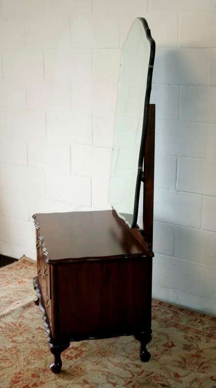 A fantastic vintage solid Imbuia cheval mirror dressing table with drawers & tilt mirror.RS17Bed