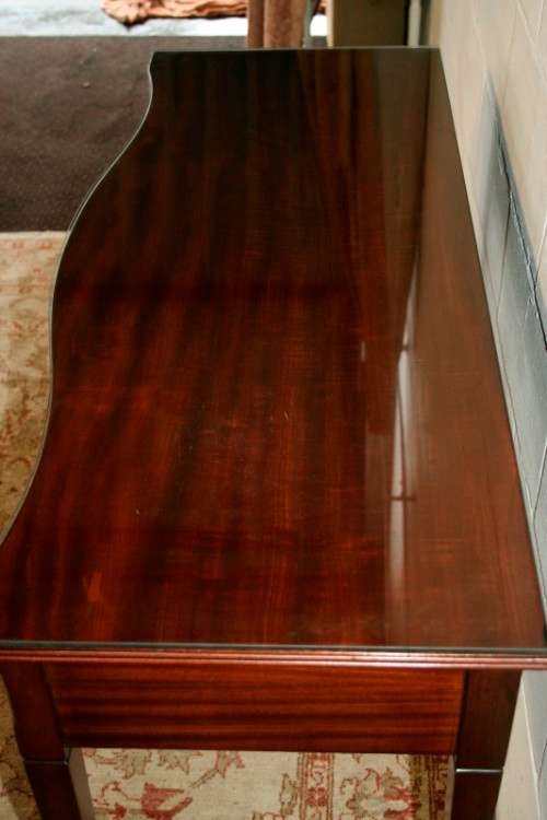 An incredible stylish two-drawer Teak console table with rail inlay detailing & awesome ring handles