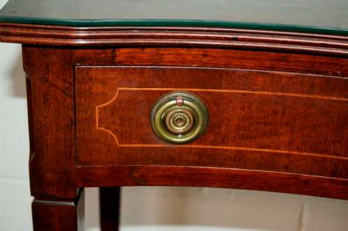 An incredible stylish two-drawer Teak console table with rail inlay detailing & awesome ring handles