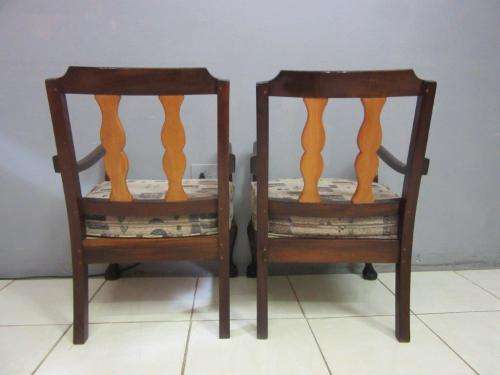 Two lovely vintage Imbuia ball & claw chairs w upholstered cushions in good condition - price/chair