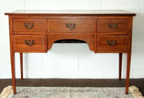 A superb original Edwardian "James Phillips" Sheraton ladies desk with leather top & inlay detailing