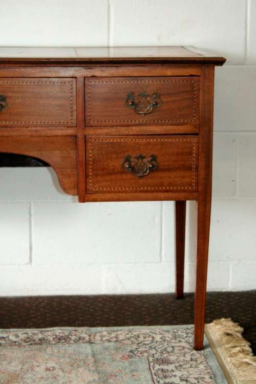 A superb original Edwardian "James Phillips" Sheraton ladies desk with leather top & inlay detailing
