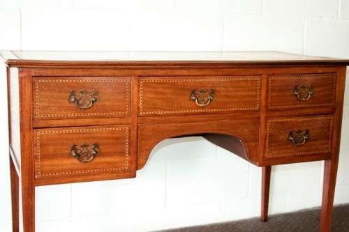 A superb original Edwardian "James Phillips" Sheraton ladies desk with leather top & inlay detailing