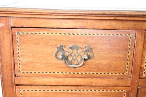 A superb original Edwardian "James Phillips" Sheraton ladies desk with leather top & inlay detailing