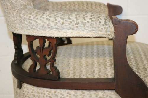 A wonderful antique Edwardian upholstered library armchair on its original castors - stunning!