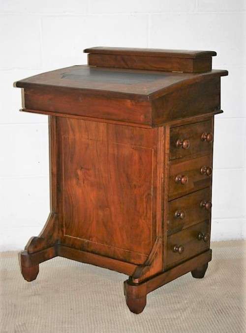 **RS17_Clearance* Rare antique 4-drawer davenport (ship's captain desk) w/ exquisite marquetry inlay