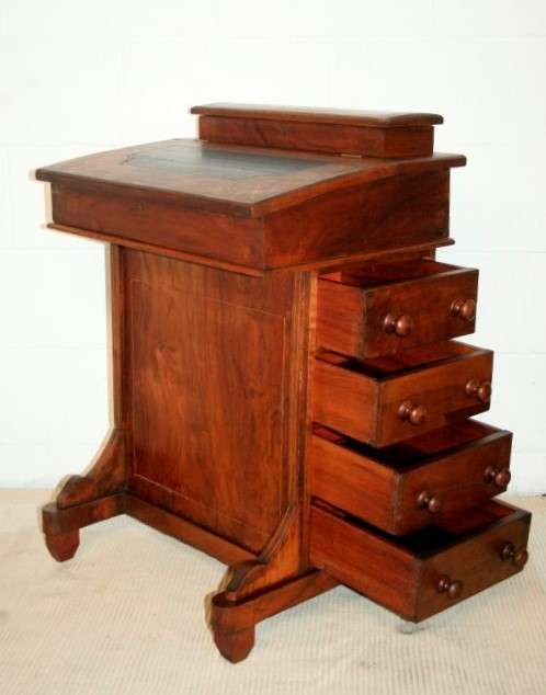 **RS17_Clearance* Rare antique 4-drawer davenport (ship's captain desk) w/ exquisite marquetry inlay