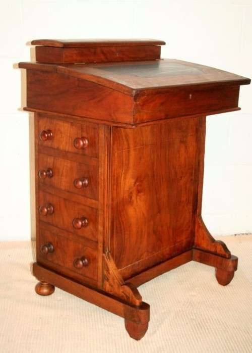 **RS17_Clearance* Rare antique 4-drawer davenport (ship's captain desk) w/ exquisite marquetry inlay