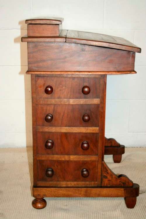 **RS17_Clearance* Rare antique 4-drawer davenport (ship's captain desk) w/ exquisite marquetry inlay