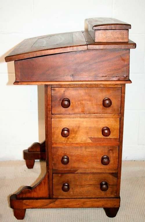 **RS17_Clearance* Rare antique 4-drawer davenport (ship's captain desk) w/ exquisite marquetry inlay
