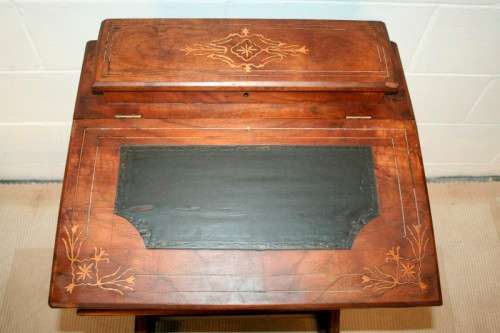 **RS17_Clearance* Rare antique 4-drawer davenport (ship's captain desk) w/ exquisite marquetry inlay