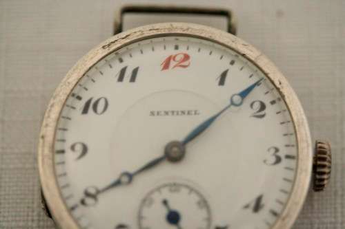 An exquisite antique 13 Jewell Swiss made "Sentinel" gents sterling silver trench watch = Beautiful!