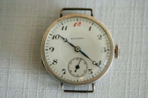 An exquisite antique 13 Jewell Swiss made "Sentinel" gents sterling silver trench watch = Beautiful!