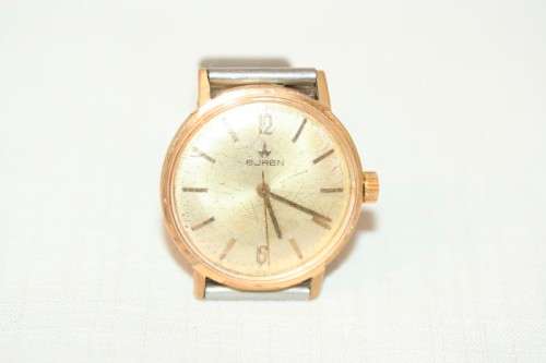A superb vintage (1960's) gold plated gents Swiss made Buren wrist watch w/ a stainless steel strap