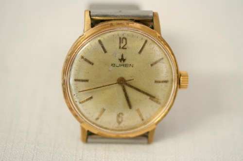 Rare Collectable Watches A superb vintage 1960 s gold plated gents Swiss made Buren wrist watch w a stainless steel strap was listed for 799.00 on 21 Nov at 14 01 by