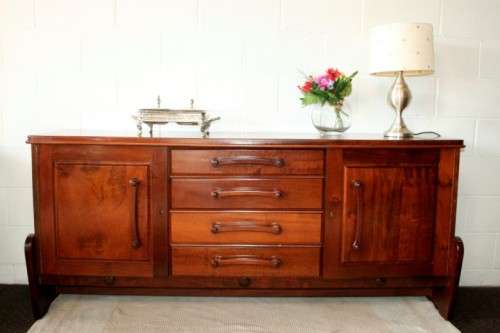 Solidly built vintage Imbuia buffet server with 4 large drawers & two cupboards