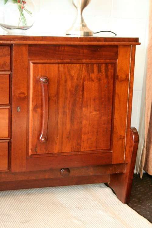 Solidly built vintage Imbuia buffet server with 4 large drawers & two cupboards
