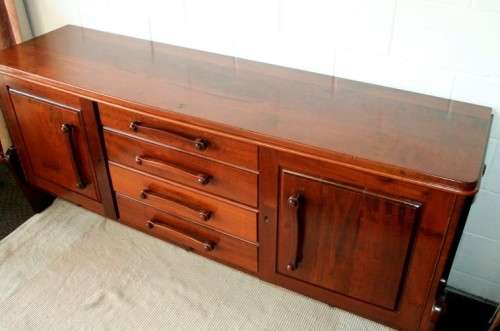 Solidly built vintage Imbuia buffet server with 4 large drawers & two cupboards