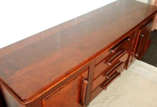 Solidly built vintage Imbuia buffet server with 4 large drawers & two cupboards