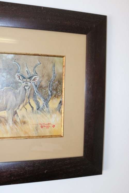An amazing original signed "Gerhard Smit" framed painting of a Kudu - stunning art - RS17AB