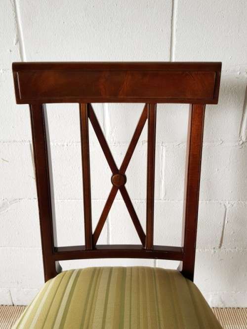 3x wonderful vintage Mahogany "cross back" dining chairs with beautiful upholstery - price/chair