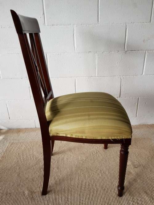 3x wonderful vintage Mahogany "cross back" dining chairs with beautiful upholstery - price/chair