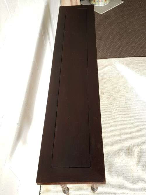 An amazing vintage two-drawer hallway table w fluted legs and lovely hand carved detailing