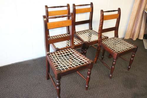 4x fabulous vintage solid Yellow wood & Imbuia riempie dining chairs price/chair - RS17Sale