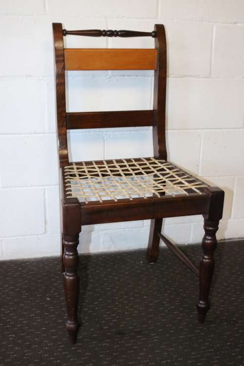 4x fabulous vintage solid Yellow wood & Imbuia riempie dining chairs price/chair - RS17Sale