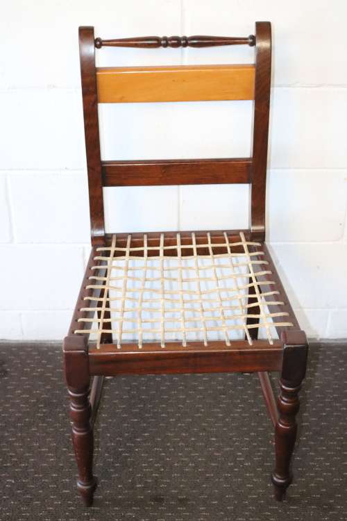 4x fabulous vintage solid Yellow wood & Imbuia riempie dining chairs price/chair - RS17Sale