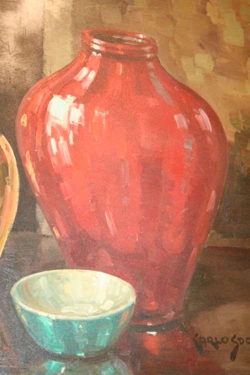 An incredible original signed & framed Carlos Sdoya (1914 - 1996) oil on board still life painting